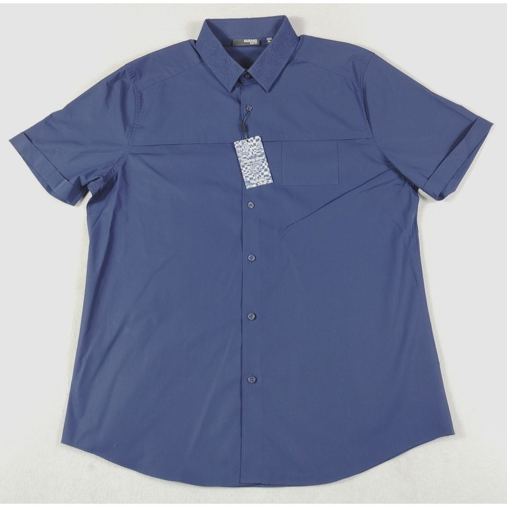 Murano Shirt Mens XL Blue Solid Short Sleeve Slim Fit Stretch Casual‎ Dressy